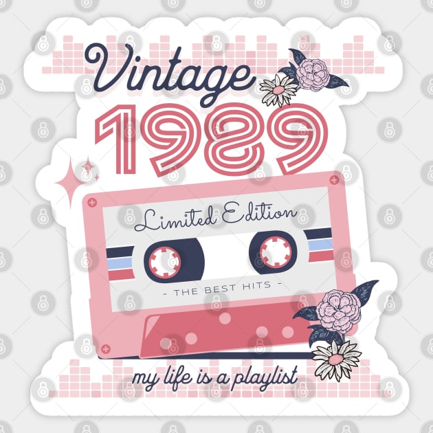 Vintage 1989 Limited Edition Music Cassette Birthday Gift Sticker by Mastilo Designs